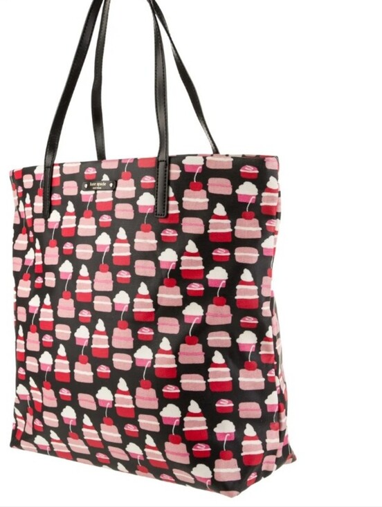 kate spade Handbags - Kate Spade Black Tote Bag with Pink & Red Dessert Print